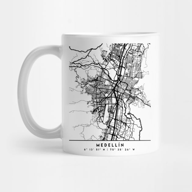 MEDELLIN COLOMBIA BLACK CITY STREET MAP ART by deificusArt